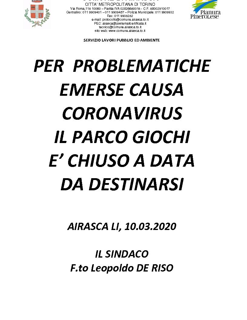 Avviso chiusura parchi gioco