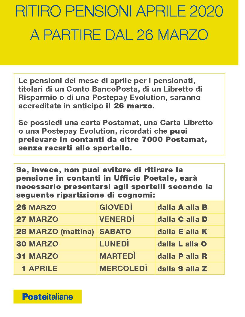 Ritiro pensioni Aprile 2020